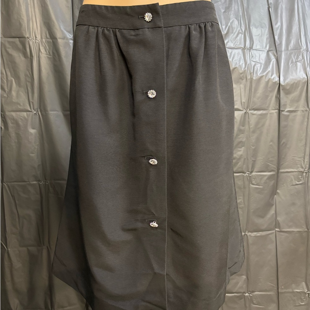 Talbots Black Midi Skirt W/ Rhinestone Buttons